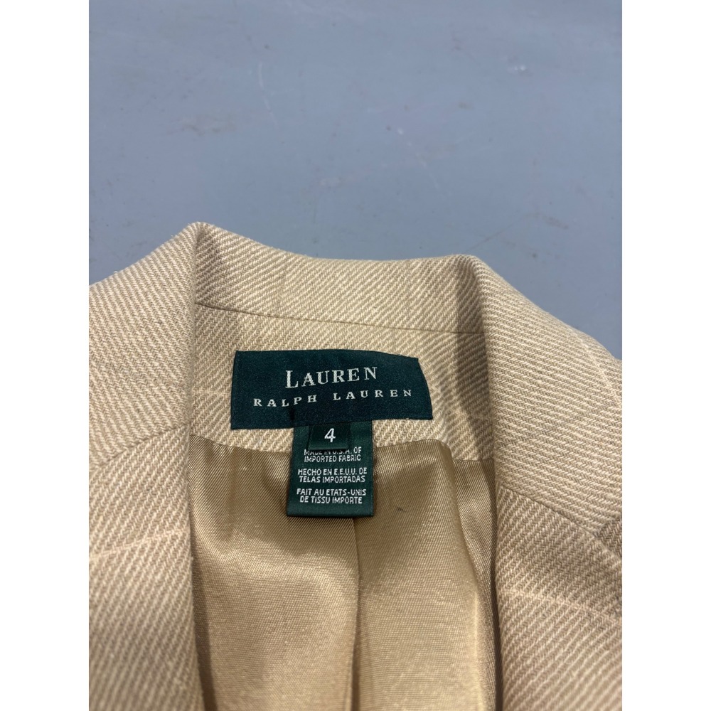 Lauren Ralph Lauren Silk Blazer Beige Windowpane Plaid Lambskin Trim Mens 4 - Picture 2 of 6
